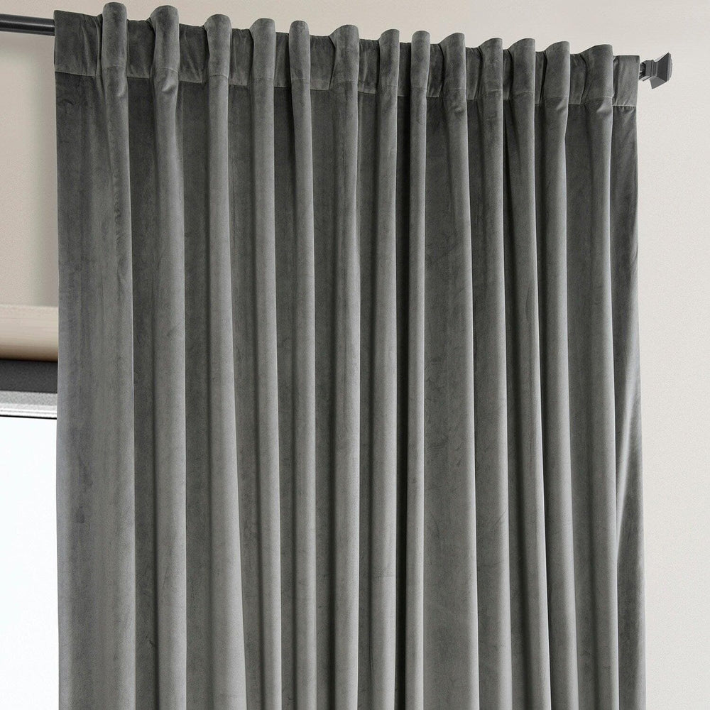 Nightlife Grey Extra Wide Signature Plush Velvet Hotel Blackout Curtain