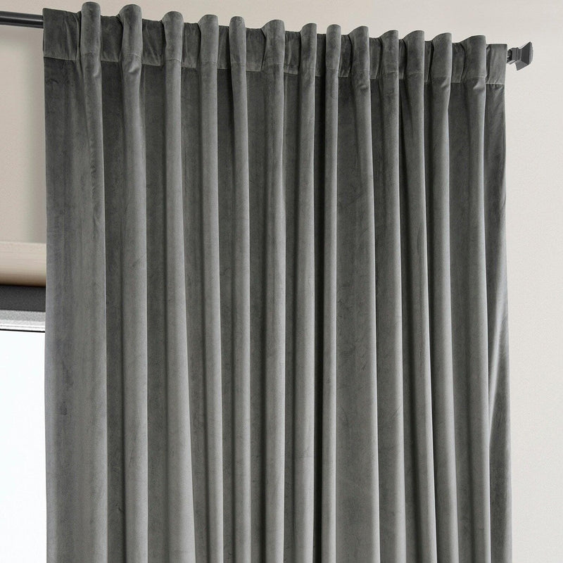 Nightlife Grey Extra Wide Signature Plush Velvet Hotel Blackout Curtain