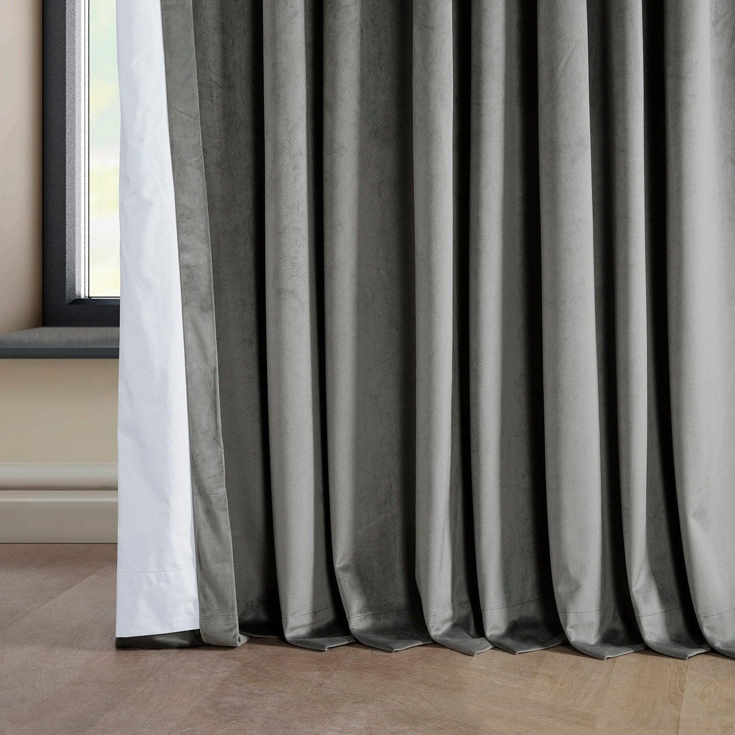 Nightlife Grey Extra Wide Signature Plush Velvet Hotel Blackout Curtain