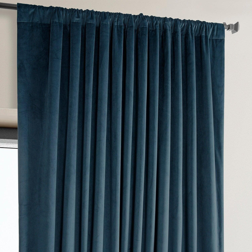 Varsity Blue Extra Wide Signature Plush Velvet Hotel Blackout Curtain