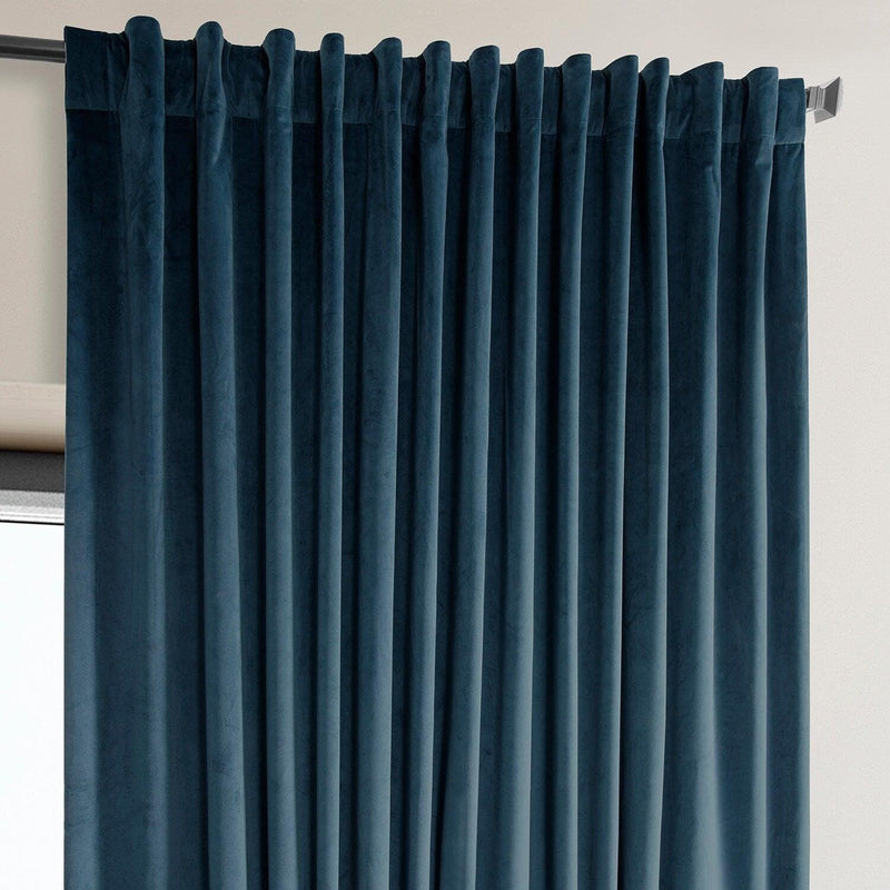 Varsity Blue Extra Wide Signature Plush Velvet Hotel Blackout Curtain
