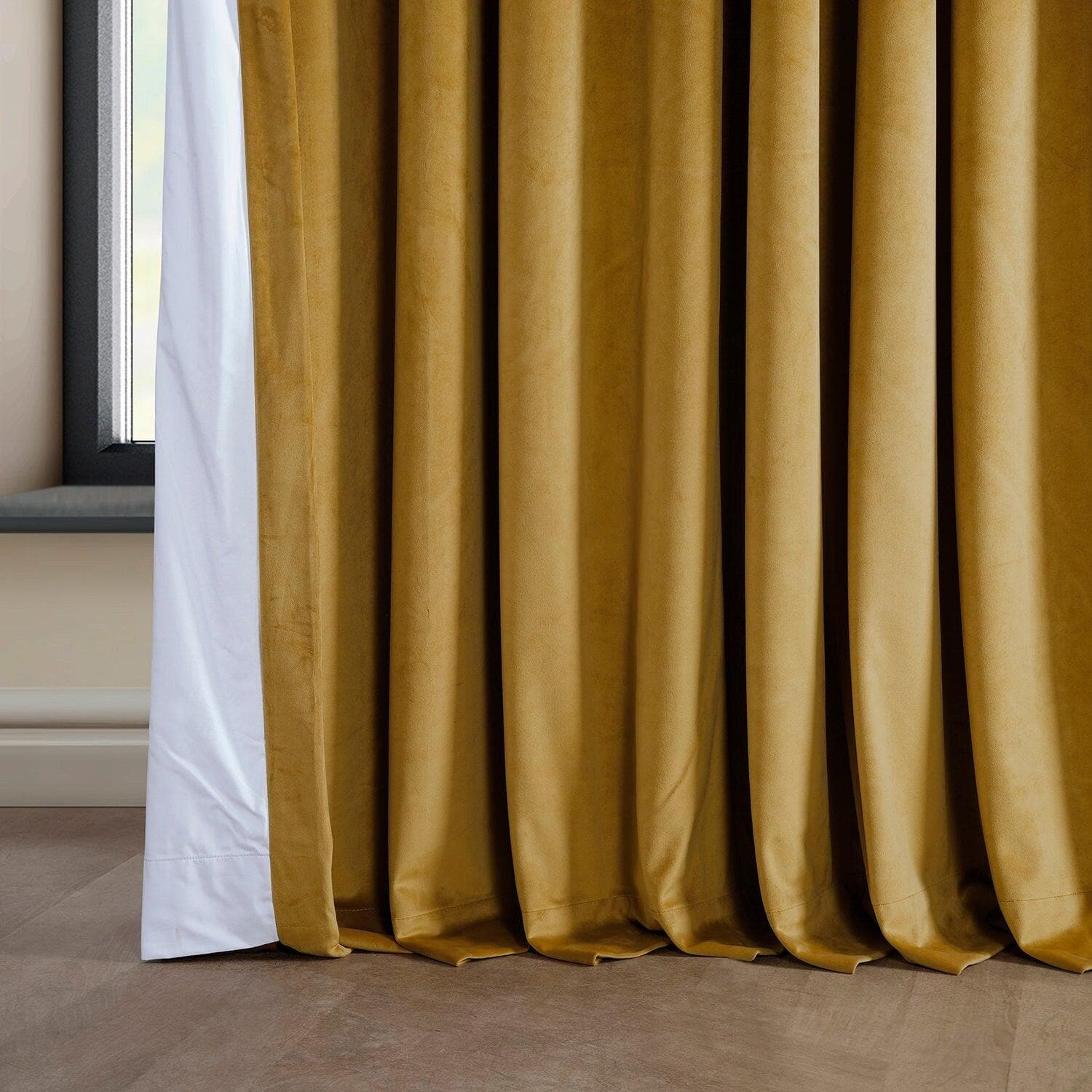 Sophomore Gold Extra Wide Signature Plush Velvet Hotel Blackout Curtain
