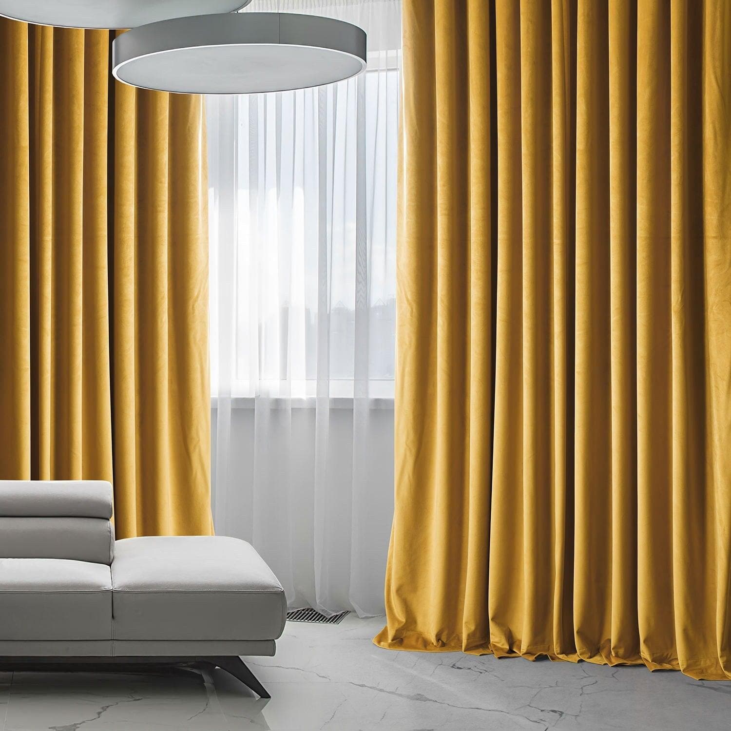 Sophomore Gold Extra Wide Signature Plush Velvet Hotel Blackout Curtain