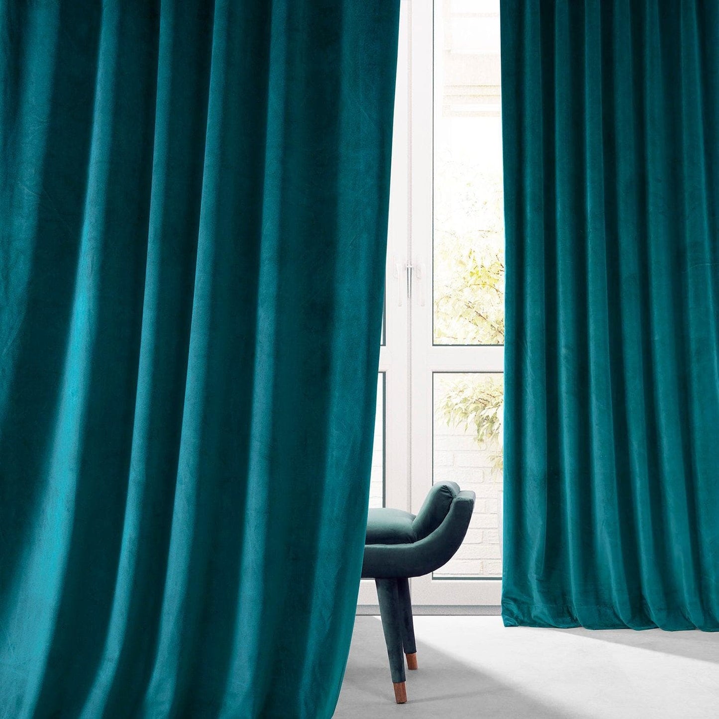 Sea Garden Teal Signature Plush Velvet Hotel Blackout Curtain