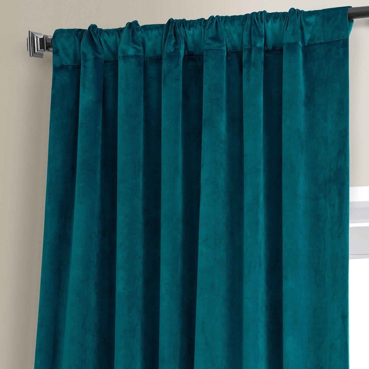 Sea Garden Teal Signature Plush Velvet Hotel Blackout Curtain