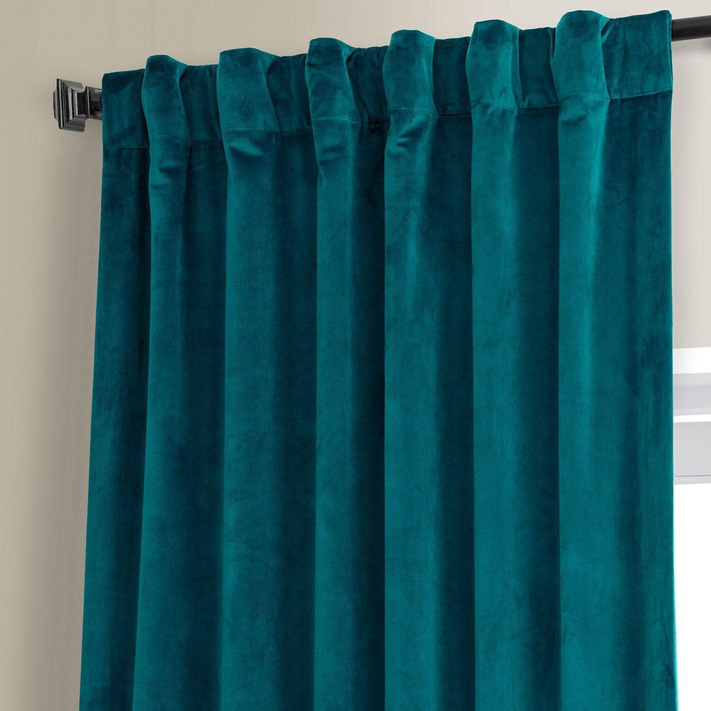 Sea Garden Teal Signature Plush Velvet Hotel Blackout Curtain
