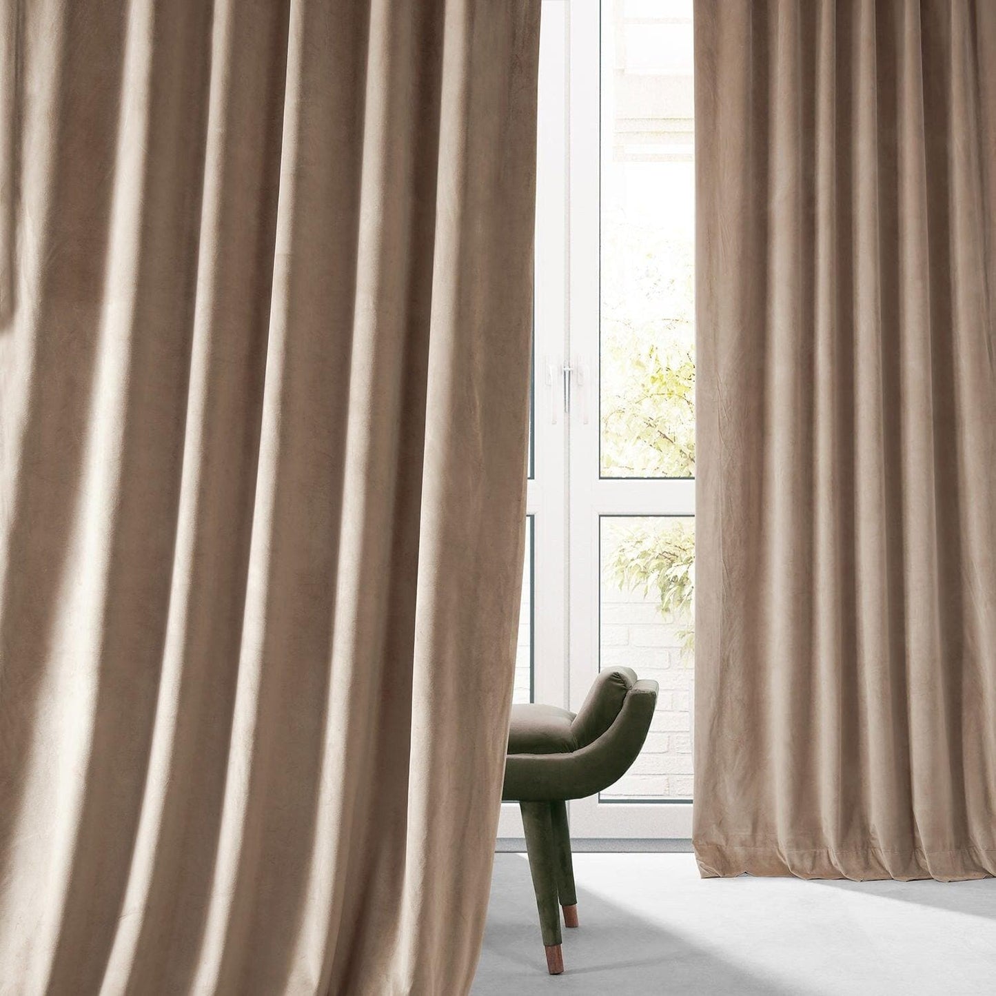 Pashmina Taupe Signature Plush Velvet Hotel Blackout Curtain