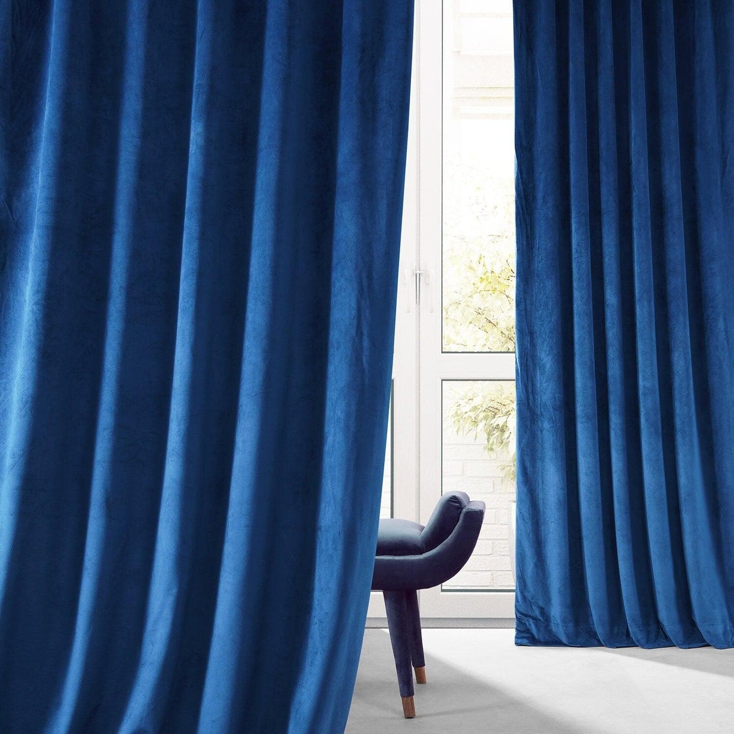 Babylonian Blue Signature Plush Velvet Hotel Blackout Curtain