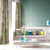 Magdelena Jade & Gold Faux Silk Jacquard Custom Curtain - HalfPriceDrapes.com